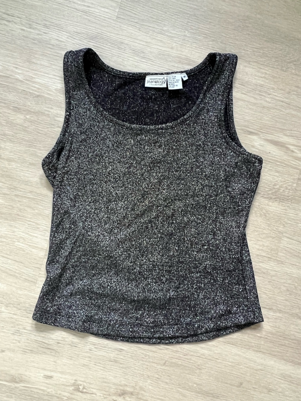 Newport News Shimmer Silver Black Gunmetal Heathered Tank Med